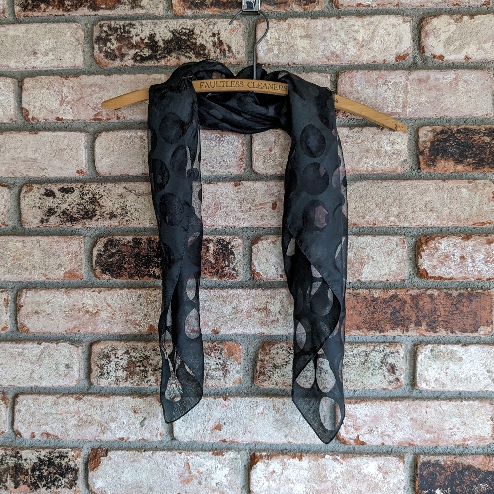 Vintage Black Sheer Polka Dot Distressed Scarf